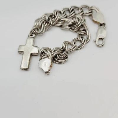 Sterling Silver Cross Charm Bracelet 925 Faith
