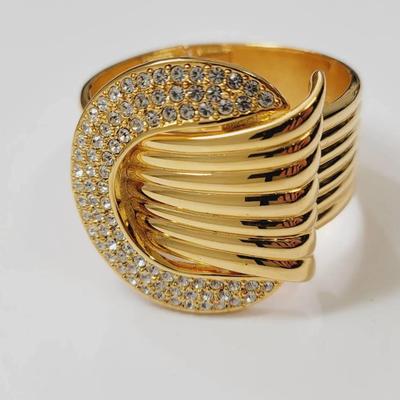 Joan Rivers Rhinestone Clamper Bracelet Gold Tone Sash