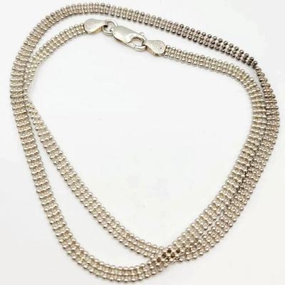 925 Silver 3 Strand Linked Ball Chain Sterling Necklace 
