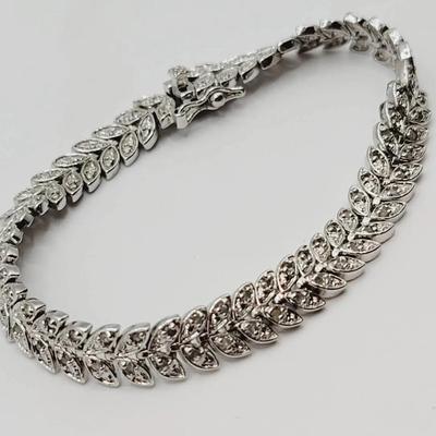 Sterling Laurel Leaf Bracelet Diamond Chip 925 Silver