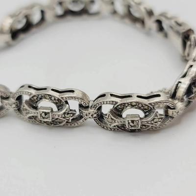 Art Deco Sterling and Marcasite Bracelet With Safety Chain 