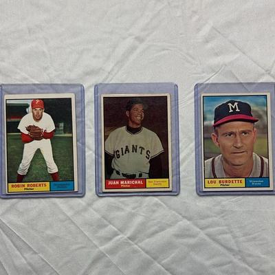 1961 Topps NL Star Pitchers Baseball Cards - Robin Roberts, Juan Marichal RC, Lou Burdette