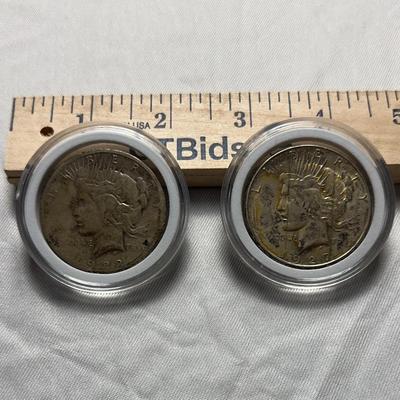 Lot of Two 1920s U.S. Peace Silver Dollars
