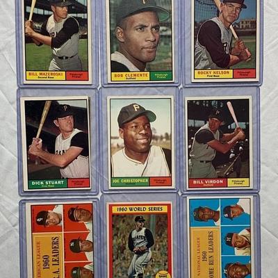 1961 Topps Baseball Cards - Pittsburgh Pirates (1960 World Series Champs) - Lot of 9