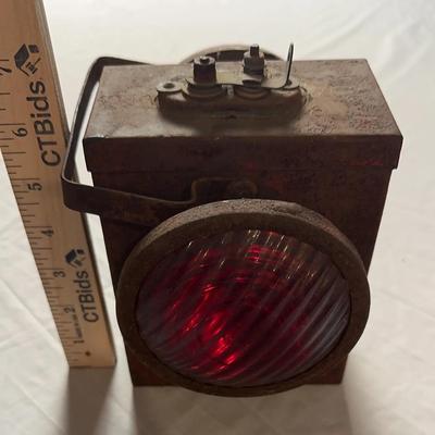 Vintage Red Lens Railroad / Maritime Marker Lamp – Unmarked, Rustic Patina