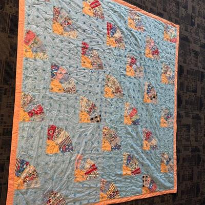 Antique Handcrafted Hand Sewn, Hand Tied Quilt. Measures Approximately 79 x 87.