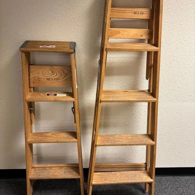 Two Very Nice Wooden Step Ladders. The 5 Foot Ladder Is A Keller. The 4 Foot Ladder Is A Stapleton.