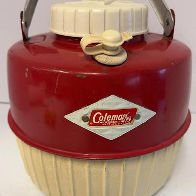 Vintage 1960s COLEMAN One Gallon Jug with Cup. Red & White  