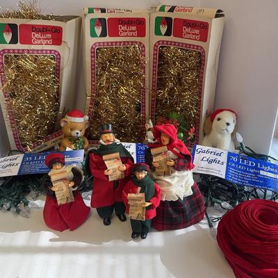 Lot Of Holiday Decorations  4 Strands LED Lights, Vintage Caroling Family, 3 Boxes Garland 