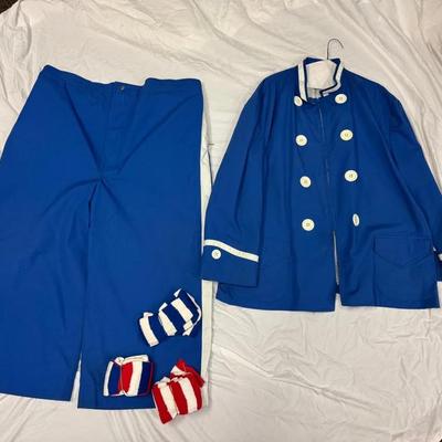 Professional CLOWN COSTUME (Comedy Keystone Cop) Men’s XL. Blue w/ White Stripes + 3 Pr. Socks