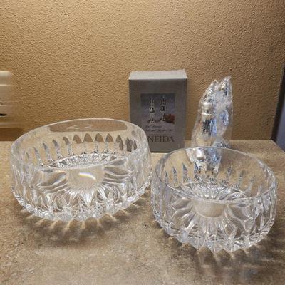 Crystal bowls and silver shakers