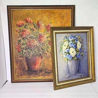 Signed Vintage Floral Still Lifes On Board - 20x16” & 28x23”