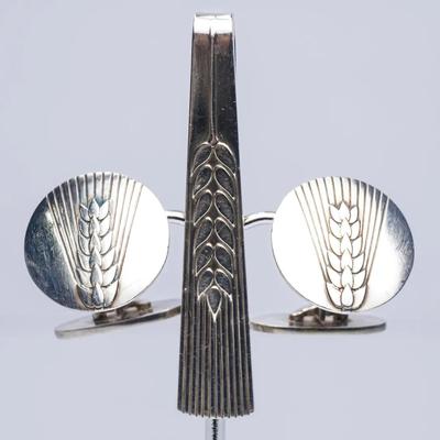 Georg Jensen Sterling Silver Tie Clip & Cufflinks, Vintage