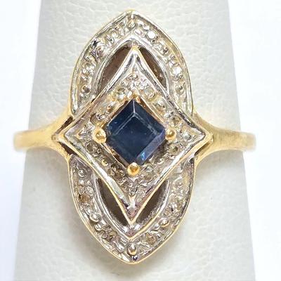 10K Gold Sapphire & Diamond Ring  - Size 5.75