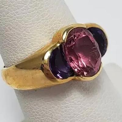 14K Gold Tourmaline & Amethyst Ring- Size 6