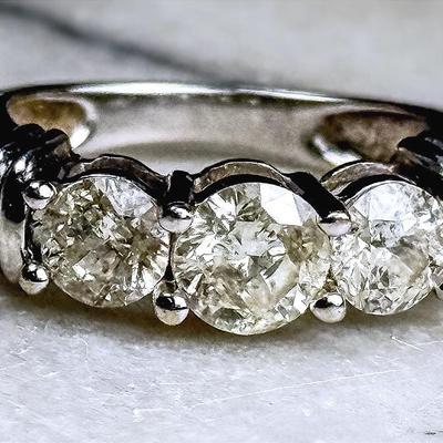 14K White Gold Triple Diamond Ring - Size 6.5