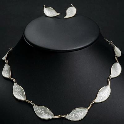 Sterling Silver David Andersen Norway Guilloche Enamel Necklace & Earring Set, Vintage