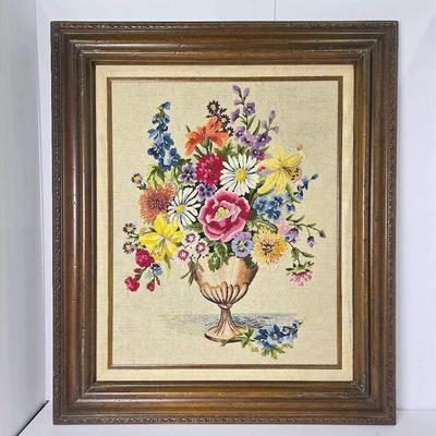 Embroidered Floral Still Life - Framed 28x23”