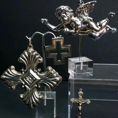 Sterling Silver Reed & Barton 1973 Christmas Cross, Stieff Williamsburg 1982 Ornament, & MMA Cross