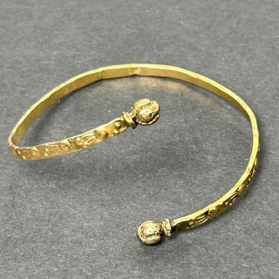 14K Gold Open Cuff Bracelet With Ball Ends - 2.5" Interior Width