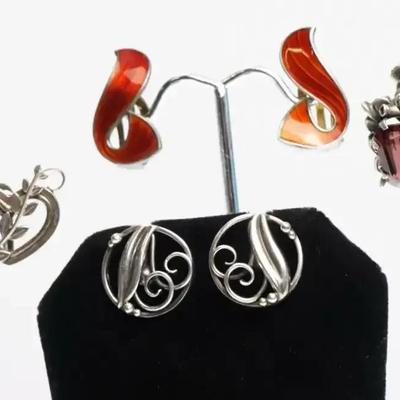 Sterling Silver Georg Jensen Denmark, Norway, CMS Marked Screwback & Clip Earrings, Vintage