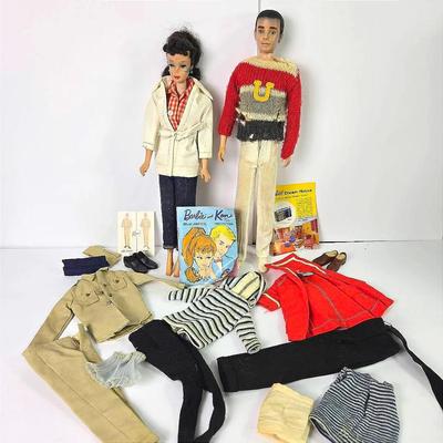 Vintage Early Barbie & Flocked Hair Ken Dolls And Clothing