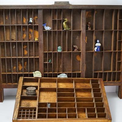 Vintage Hamilton Printers Drawer 26x20”, Printers Tray 17x10 Plus Miniatures