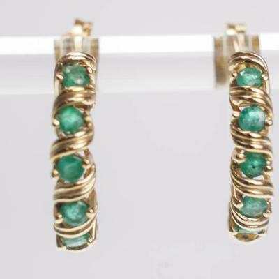10K Gold Emerald Half Hoop Earrings