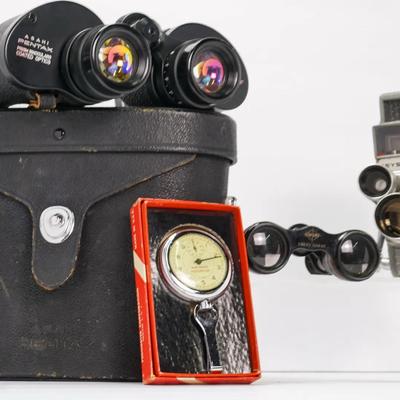 Vintage Asahi Pentax 8x40 Wide Field Bincoulars, Opera Glasses, Keystone K-4C 8mm Movie Camera, More