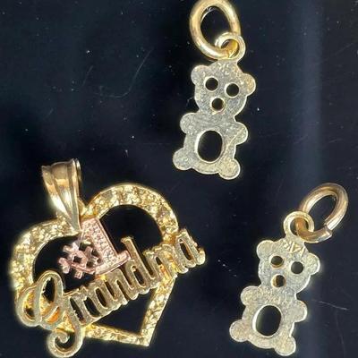 14K Gold #1 Grandma Heart Pendant & Bear Charms