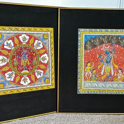 Pattachitra And Pichwai Paintings, Fabric On Wood, Framed 25 1/2”x 24 1/2”
