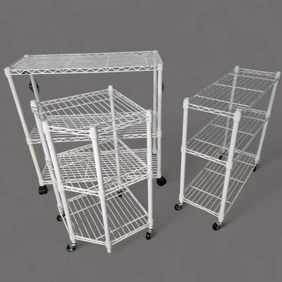 Rolling White Wire Shelving - 36x14x36”, 30x12x31” & 18x18x33”
