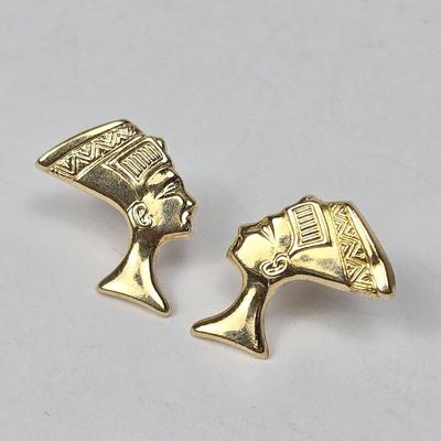 14K Gold Egyptian Queen Earrings - 5/8" Long
