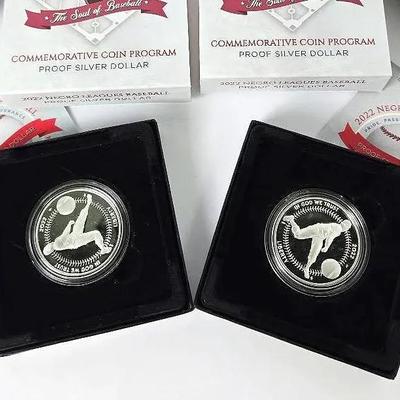 99.9% Silver Proof Dollar Coins (2) - 2022 Negro Leagues Baseball