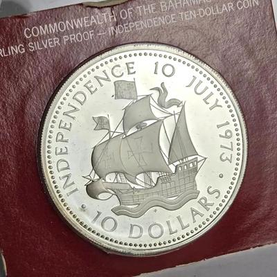 Sterling Silver Proof Bahamas Independence $10 Coin – Uncirculated, 1973