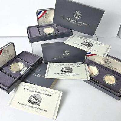 90% Silver Dollar Proof Coins (3): Mount Rushmore Anniversary 1991, Plus Clad Half Dollar