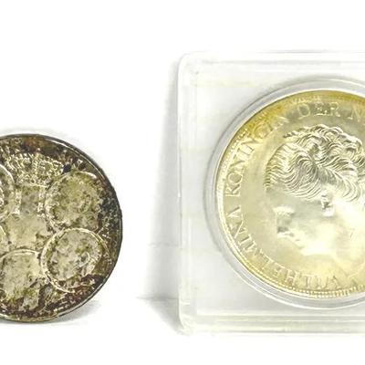 Curacao 1944 2½ Gulden Silver (.720) & Greece 1963 30 Drachmas Silver (.835) Coins Lot