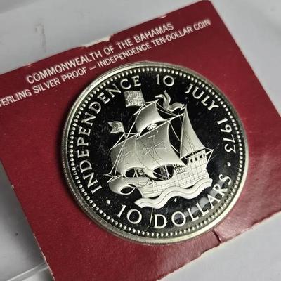 1973 Sterling Silver Proof Bahamas Independence $10 – Uncirculated