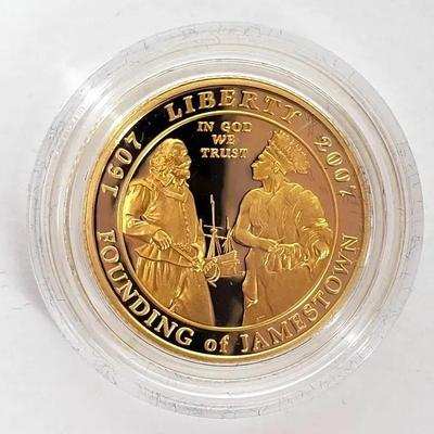 .900 Gold Five Dollar Proof Coin: Jamestown 400th Anniversary Commemorative Five Coin
