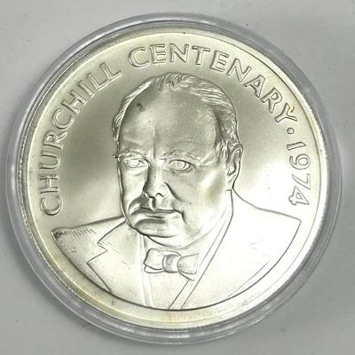 Cayman Island Sterling Silver Proof $25 – Uncirculated, Churchill Centenary, 1974