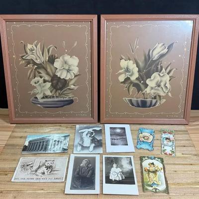 Pair of vintage turner lithographs assorted postcards