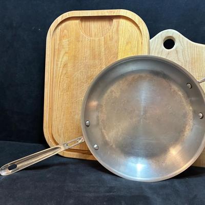 All clad 12in fry pan and wood cutting boards