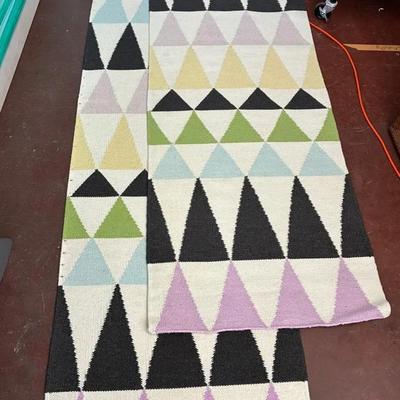 Pair of wool flat weave rugs 28x96”