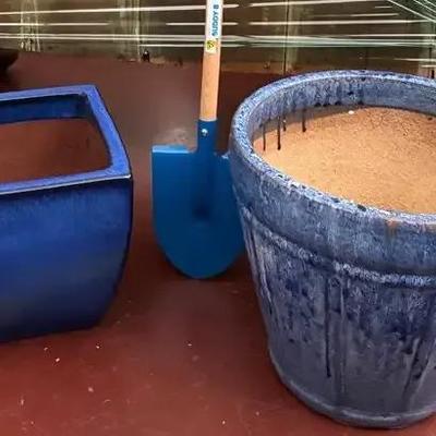 Blue ceramic plant pots