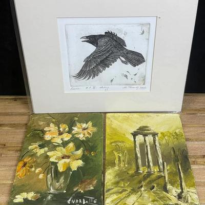 Ravon etching two miniature paintings