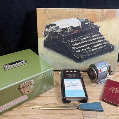 Vintage office items painting of a typewriter
