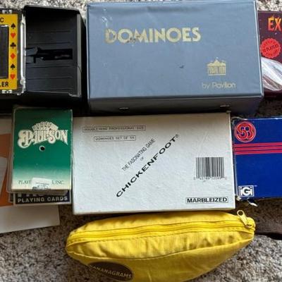 Assorted Vintage Games - Card Sorter - Dominoes - Chicken Foot Dominoes & Cards