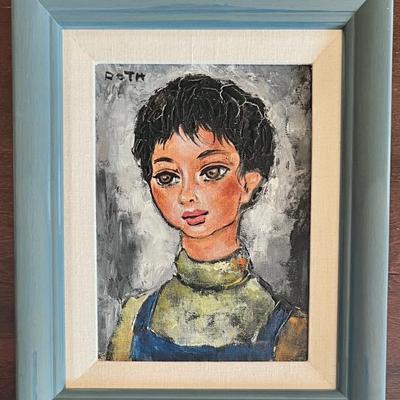 Small Vintage Original Signed Roth Portrait Of Girl In Frame