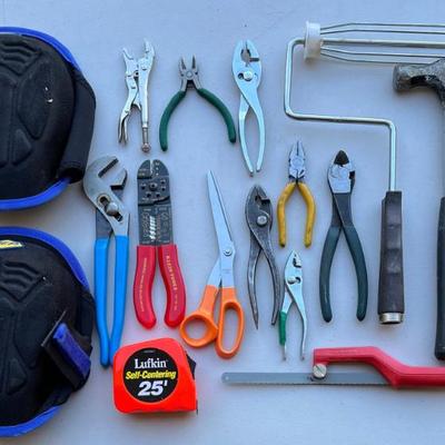 Small Hand Tools - Klein No. 1000 Multitool, Pliers, Hammer, Tape Measure, And Knee Pads