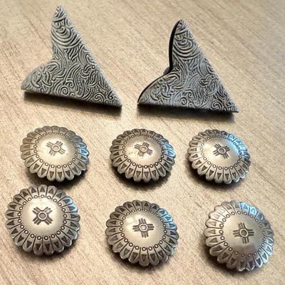 (6) Southwestern Style Stamped Button Covers And (2) Made In USA Belt Tips